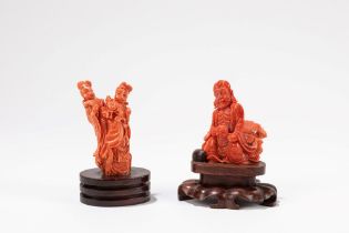 ☼TWO CORAL FIGURES, China, first half 20th century