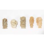 A GROUP OF FIVE CARVED JADE FIGURES, China, Qing dynasty, 19th / 20th century