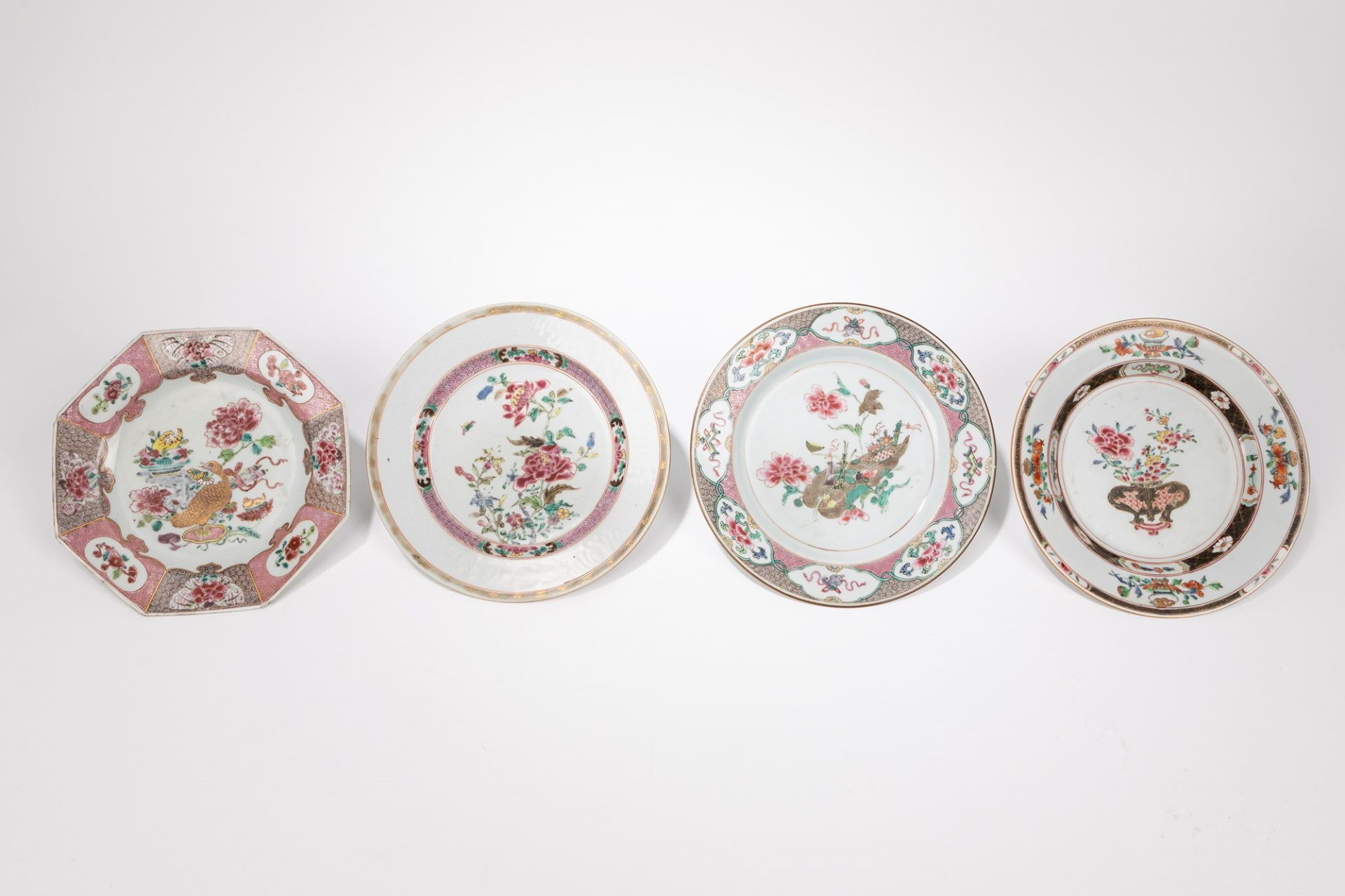 FOUR FAMILLE ROSE PORCELAIN DISHES, China, Qing dynasty, 18th century