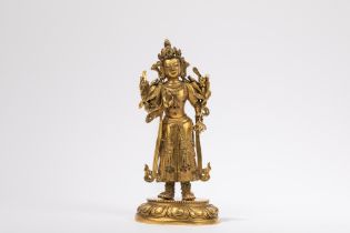 A RARE GILT-BRONZE FIGURE OF A STANDING BODHISATTVA, Tibet, 18th century