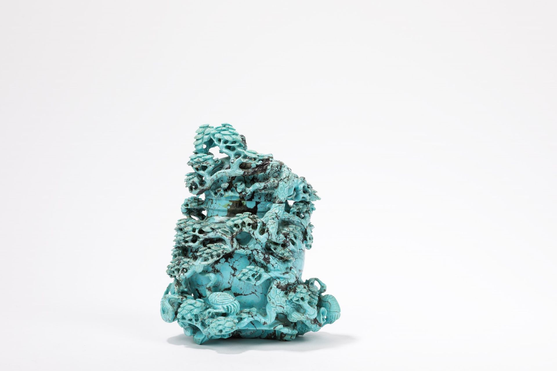 A TURQUOISE CARVED VASE, China, 20th century - Image 2 of 3