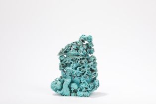 A TURQUOISE CARVED VASE, China, 20th century
