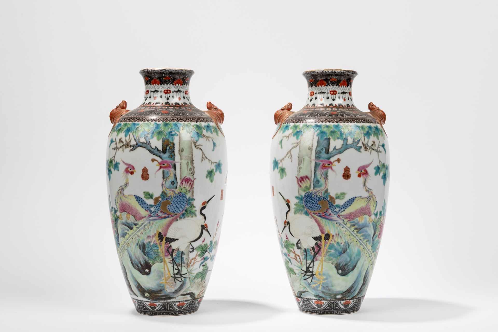 A PAIR OF FAMILLE ROSE VASES, China, Republic period (1912-1949)