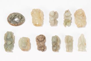 TEN JADE/HARDSTONE SCULPTURES AND A PENDANT, China, 20th century