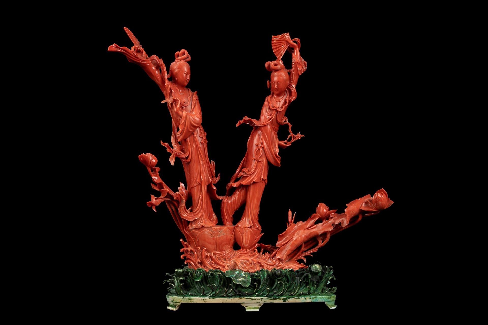 ☼A CARVED GROUP OF RED CORAL, China, Qing Dynasty, late 19th century