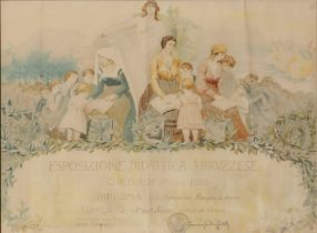 Basilio Cascella (Pescara 1860-Roma 1950) - Diploma for the Abruzzo Educational Exhibition, Chieti