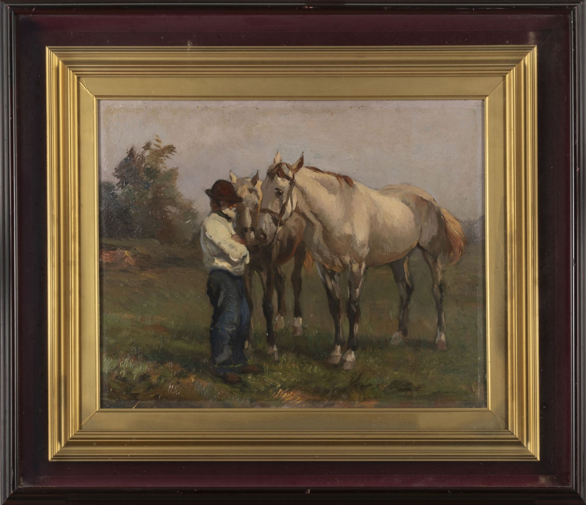 Tito Corbella (Pontremoli 1885-Roma 1966) - Farmer and white horses - Image 2 of 3