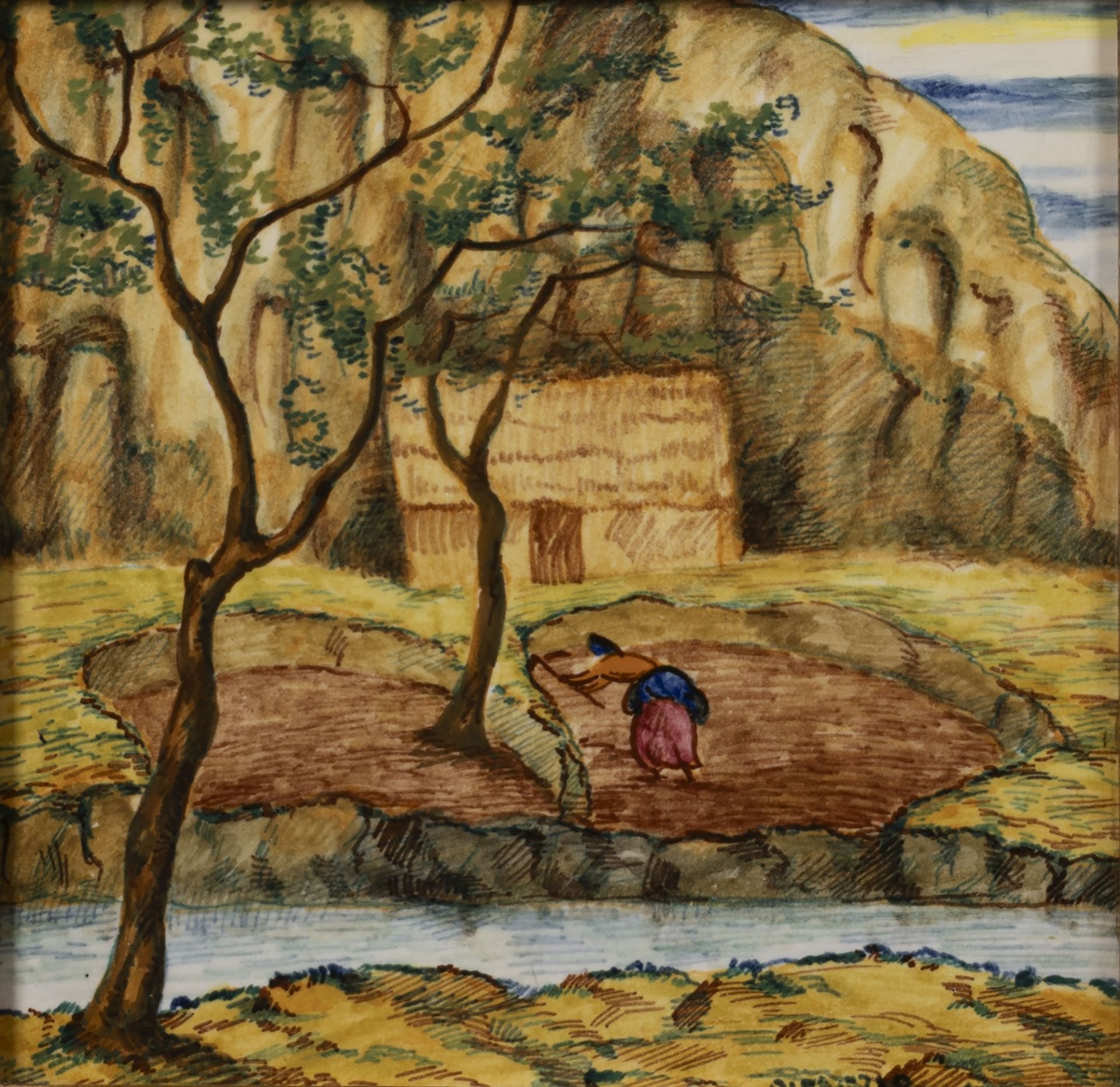 Giuseppe Di Prinzio (Ortona 1903-Pescara 1998) - Panel with a peasant woman harvesting in a field