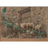 Valerio Laccetti (Vasto 1836-Roma 1909) - Sheep grazing at the ancient gate