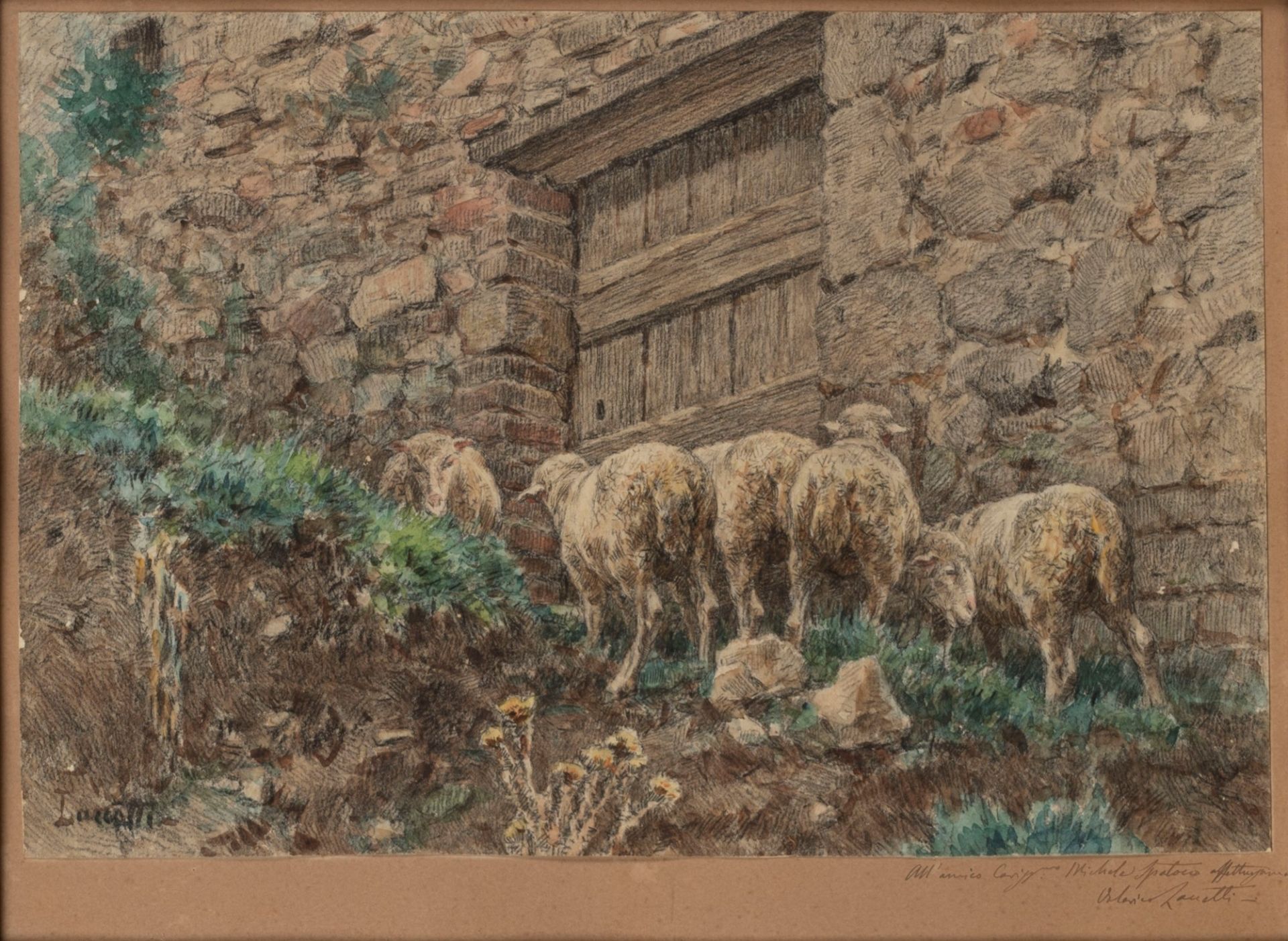 Valerio Laccetti (Vasto 1836-Roma 1909) - Sheep grazing at the ancient gate
