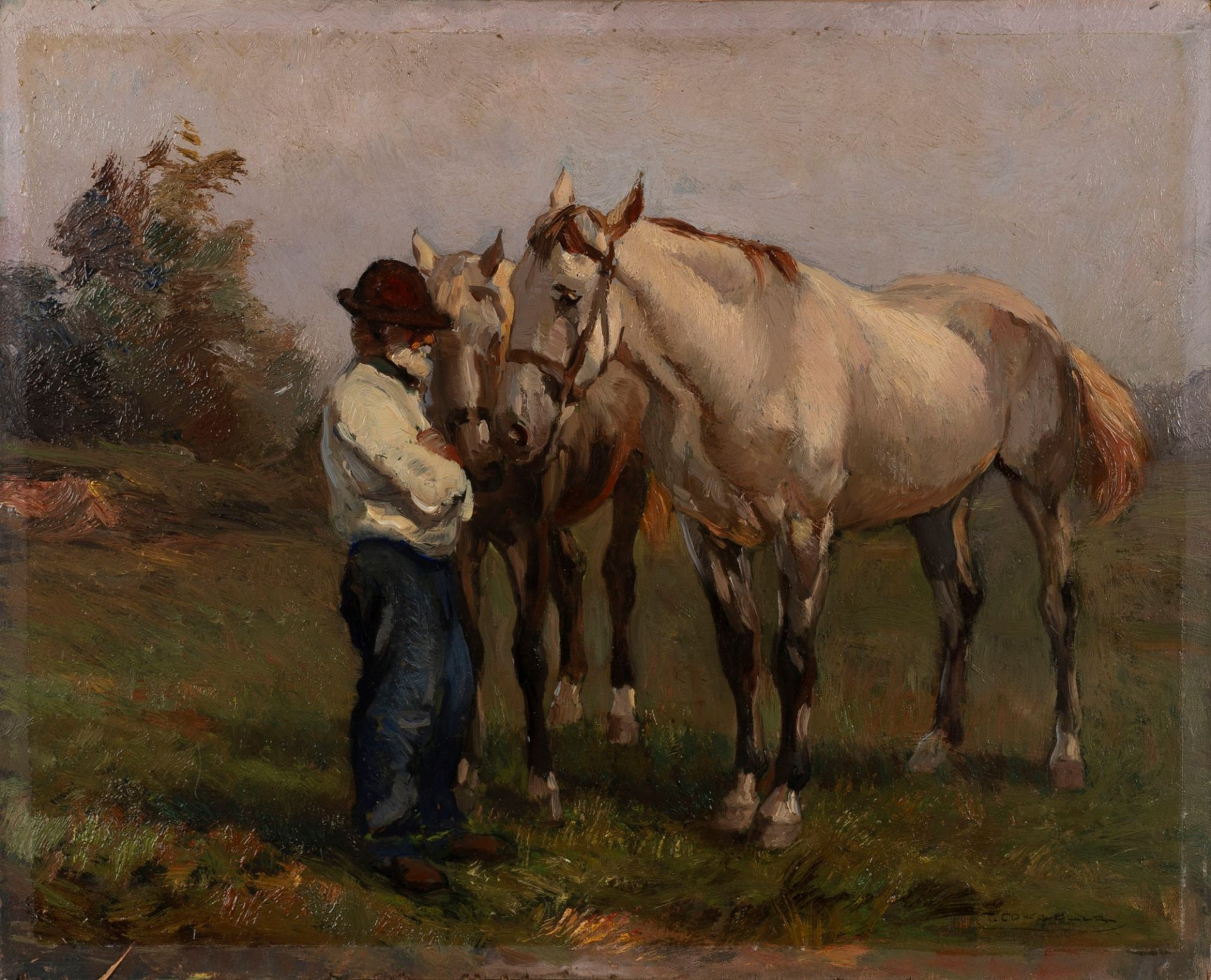 Tito Corbella (Pontremoli 1885-Roma 1966) - Farmer and white horses