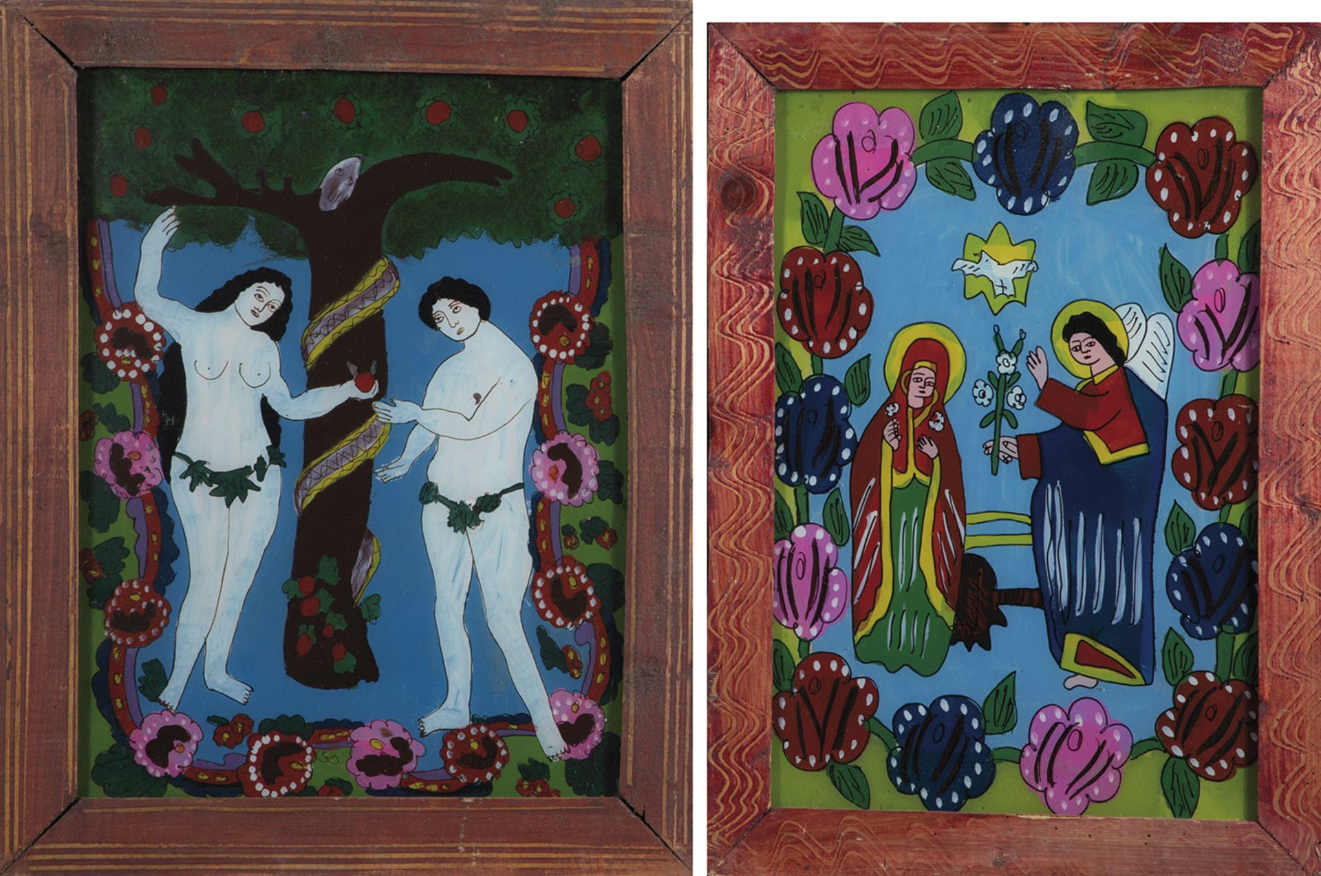Four reverse glass paintings