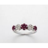 Flower ring with rubies and brilliant-cut diamonds