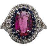 Tourmaline diamond ring with sapphires