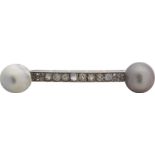 Platinum brooch with natural pearls and diamonds