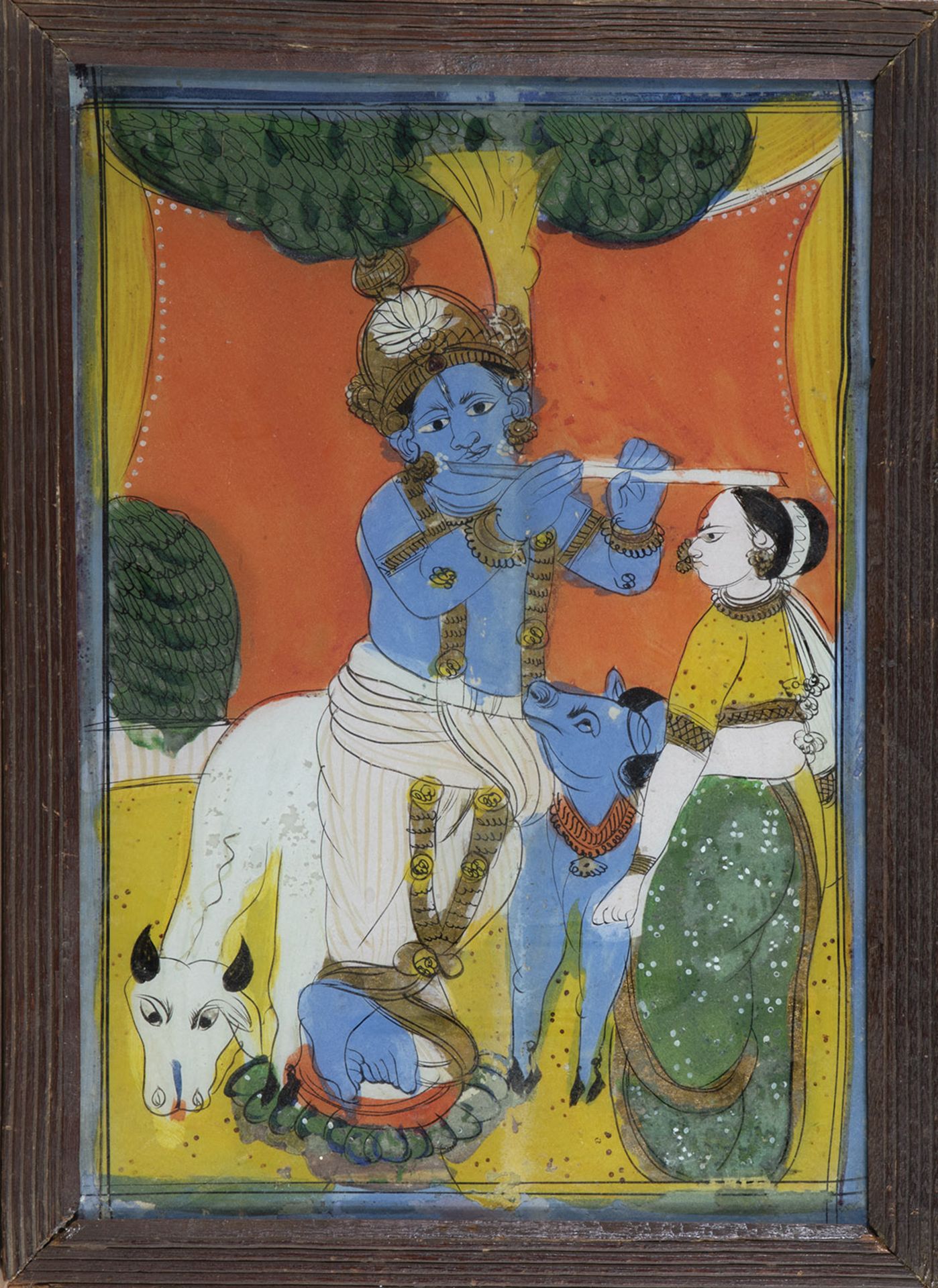 Floetender Krishna mit heiliger Kuh