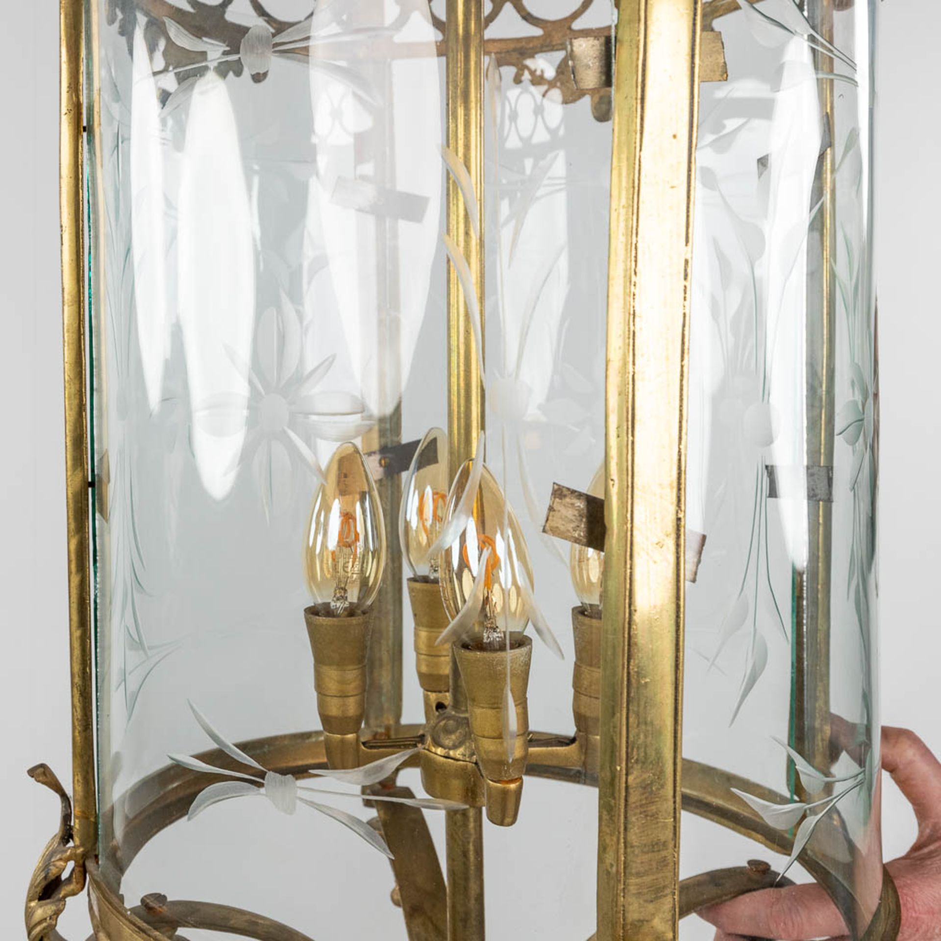 An antique lantern, bronze and glass. 20th C. (H:92 x D:45 cm) - Bild 9 aus 16