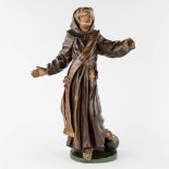 An antique wood-sculptured figurine of Saint Anthony of Padua. 19th C. (L:16 x W:34 x H:50 cm)