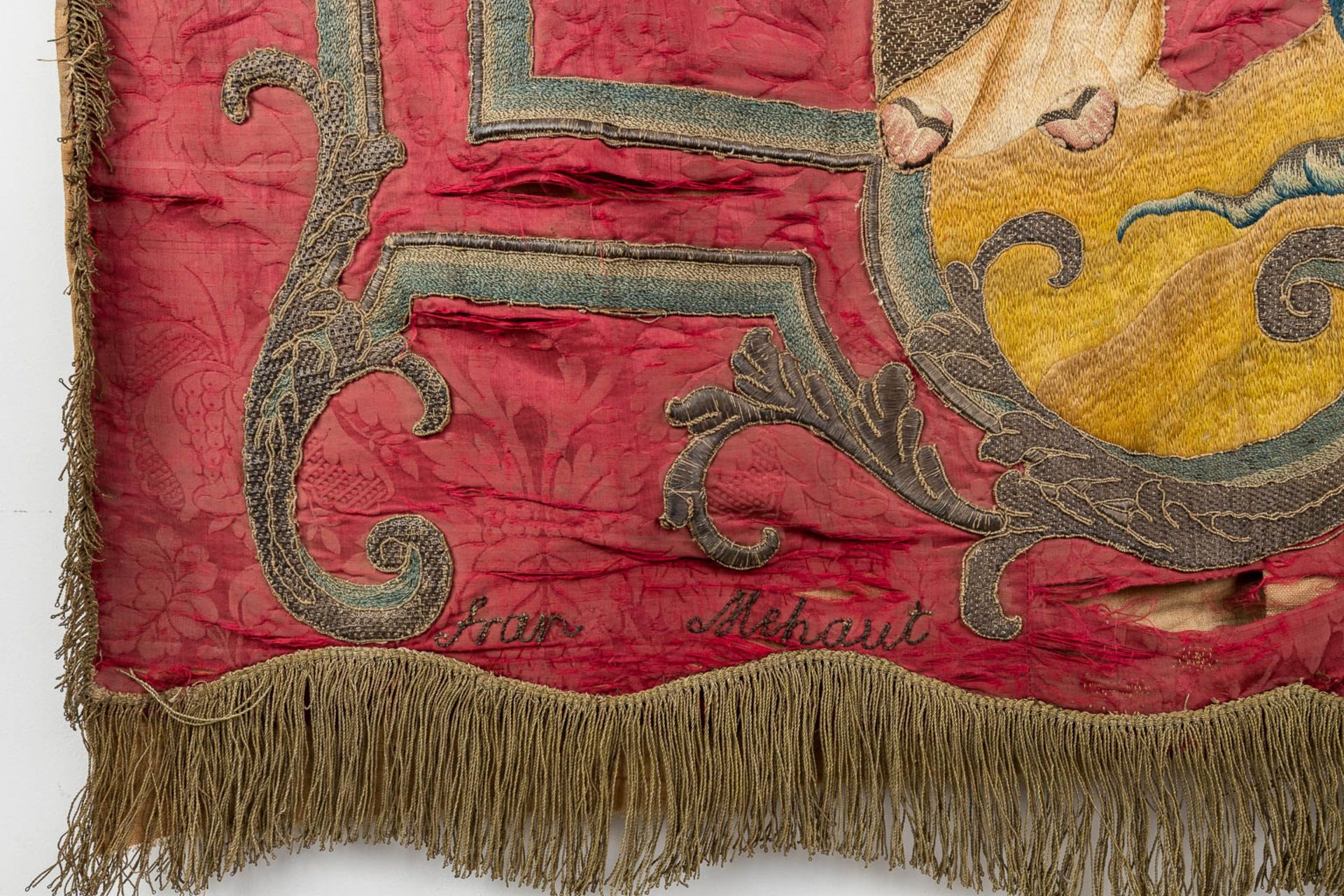 A set of antique and matching banners, finished with embroideries. 18th C. (W:143 x H:145 cm) - Image 7 of 25