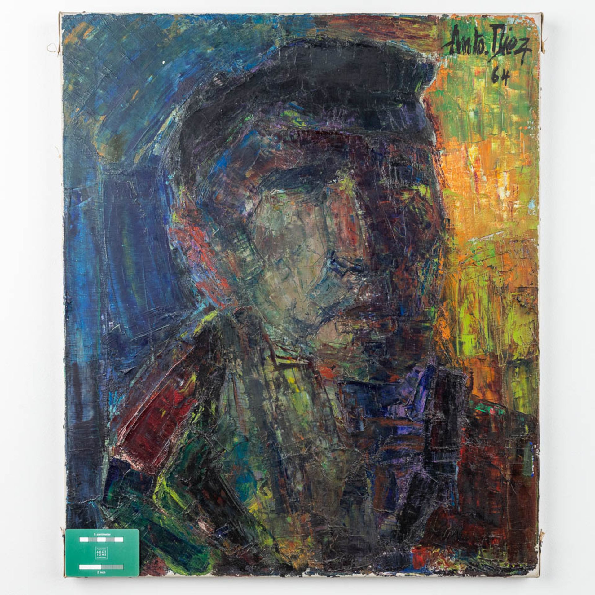 Anto DIEZ (1914-1992) 'Portait of a Miner' oil on canvas. 1964 (W:55 x H:65 cm) - Image 2 of 7