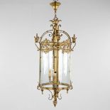 An antique lantern, bronze and glass. 20th C. (H:92 x D:45 cm)