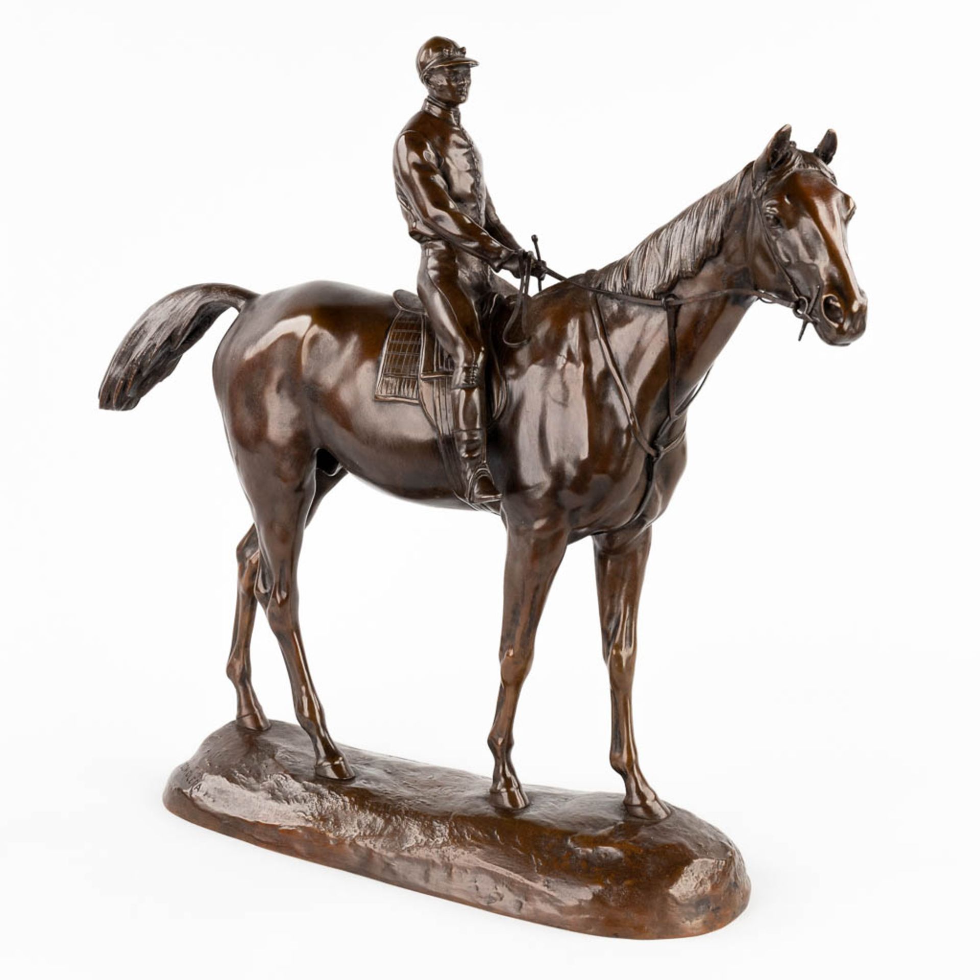 Paul COMOLÉRA (1818-c.1897) 'Horse with rider' patinated bronze. (L: 12 x W: 50 x H: 46 cm)