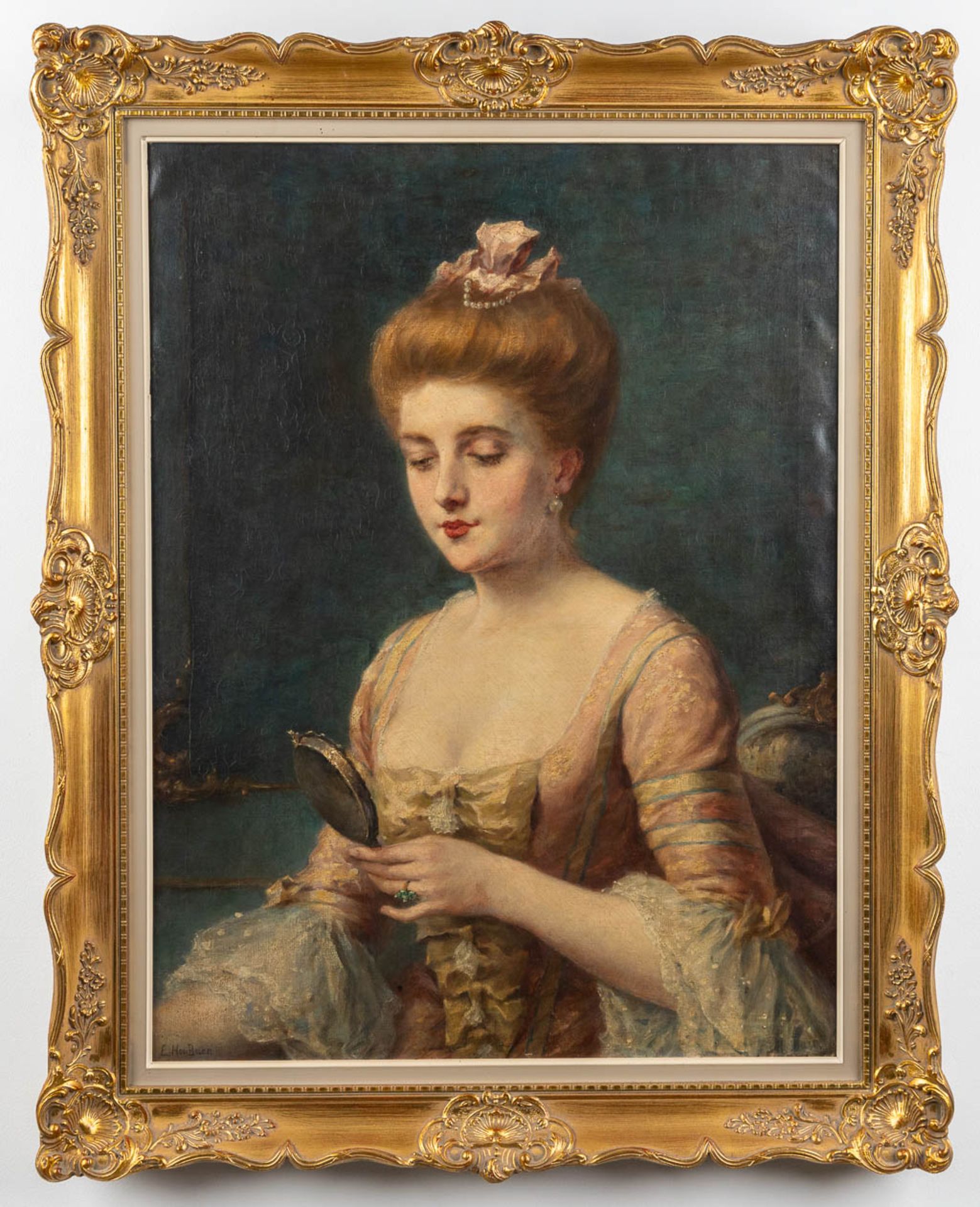 Léon HOUBAER (1861-1935) 'Lady with a Mirror', oil on canvas. (W:60 x H:80 cm) - Bild 3 aus 9