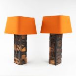 A pair of table lamps, made of wood printing letters. (L:30 x W:30 x H:57 cm)