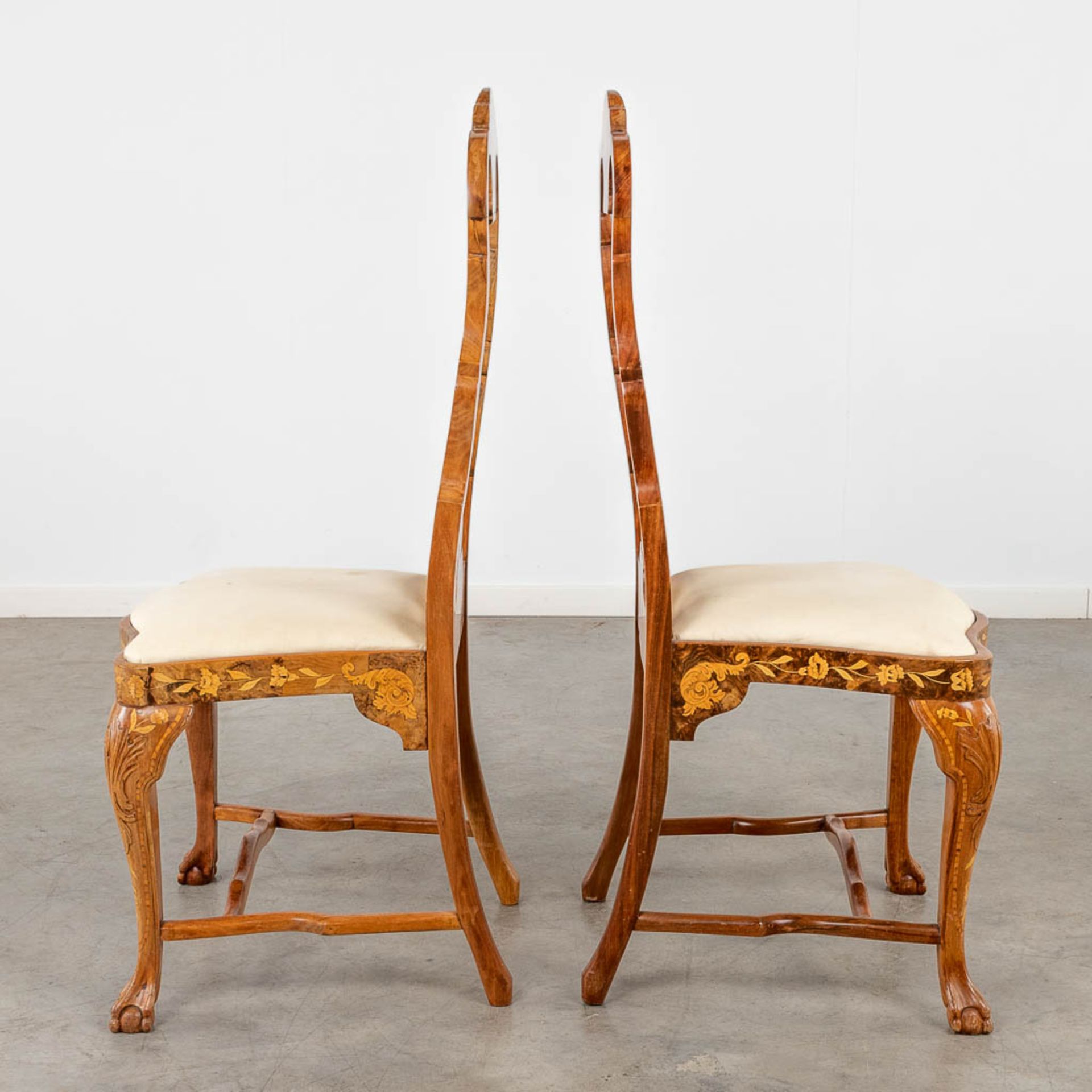 A pair of chairs with flower marquetry, 18th C. (L:46 x W:55 x H:112 cm) - Bild 4 aus 17