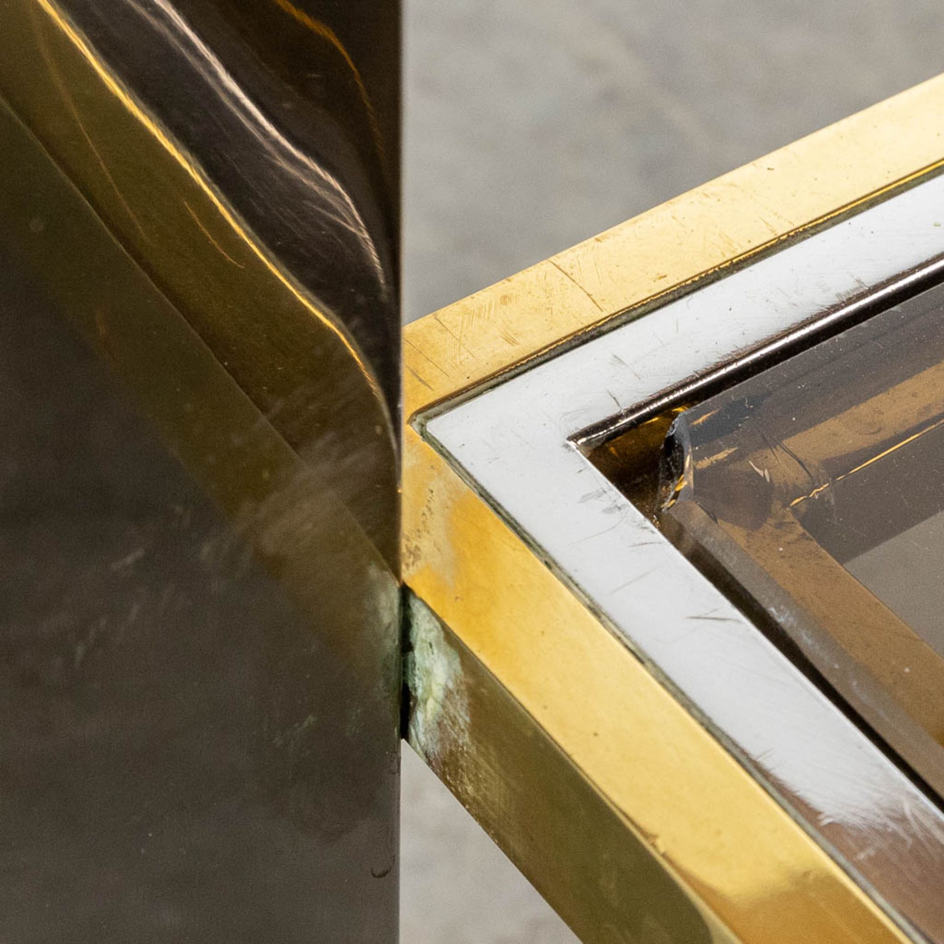 Jean CHARLES (XX-XXI) 'Coffee Table' coloured glass, brass and chromed metal, for Maison Charles. (L - Image 9 of 11