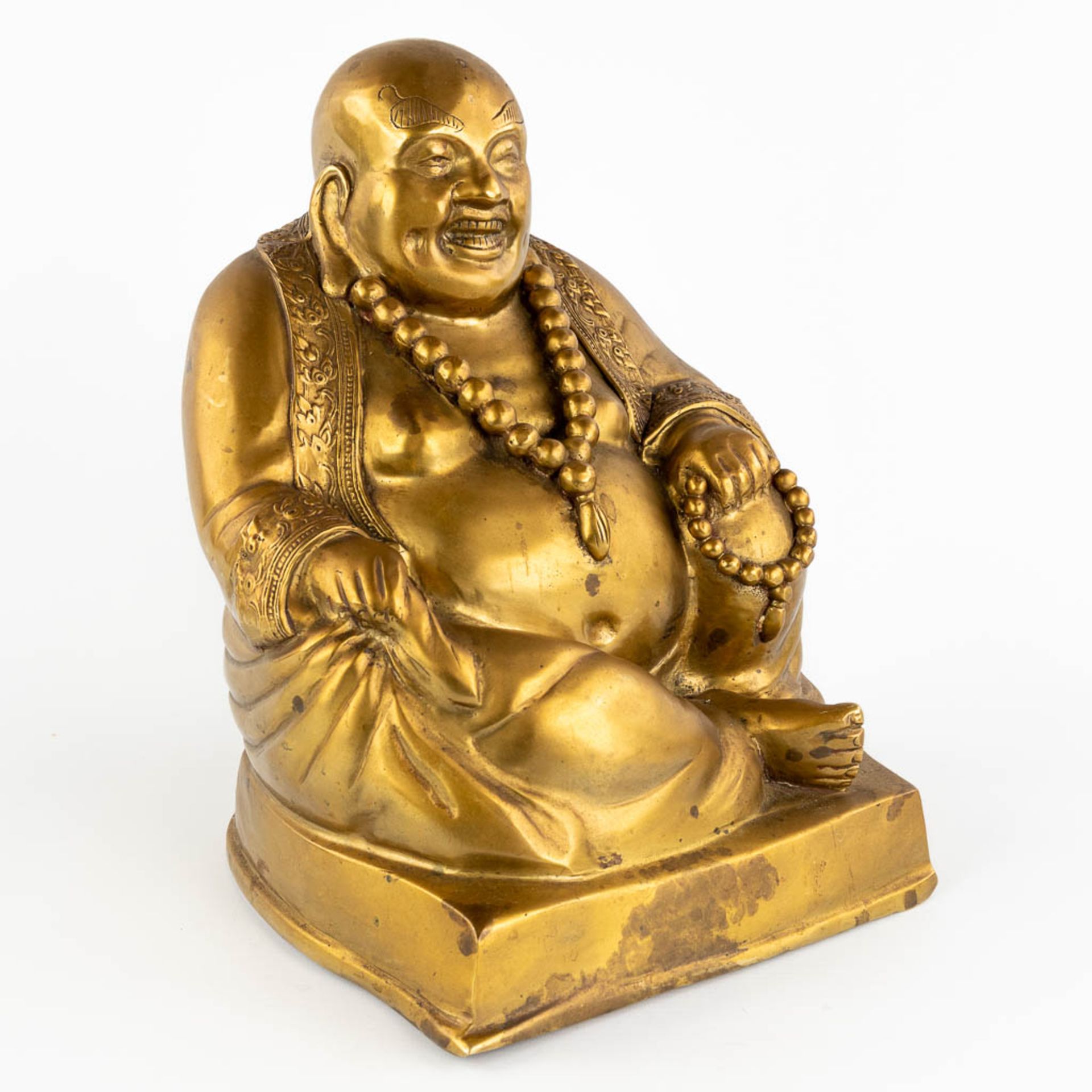 A Chinese laughing buddha, polished bronze. (L:27 x W:27 x H:34 cm) - Image 3 of 11