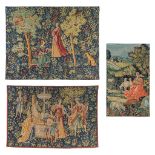 Three vintage tapiseries with medieval and romantic scenes. 20th C. (W:180 x H:145 cm)