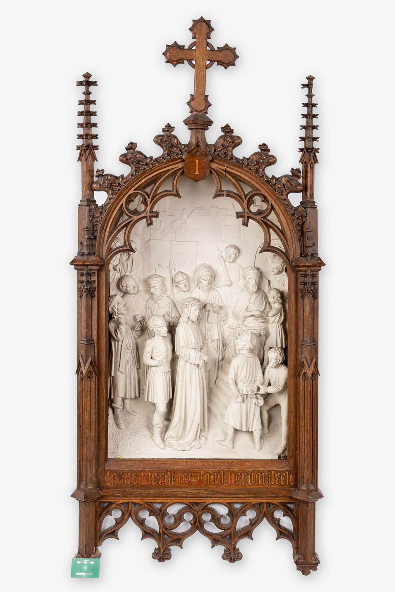 An extensive 14-piece 'Stations Of The Cross', plaster with gothic revival, wood-sculptured frames. - Image 2 of 30