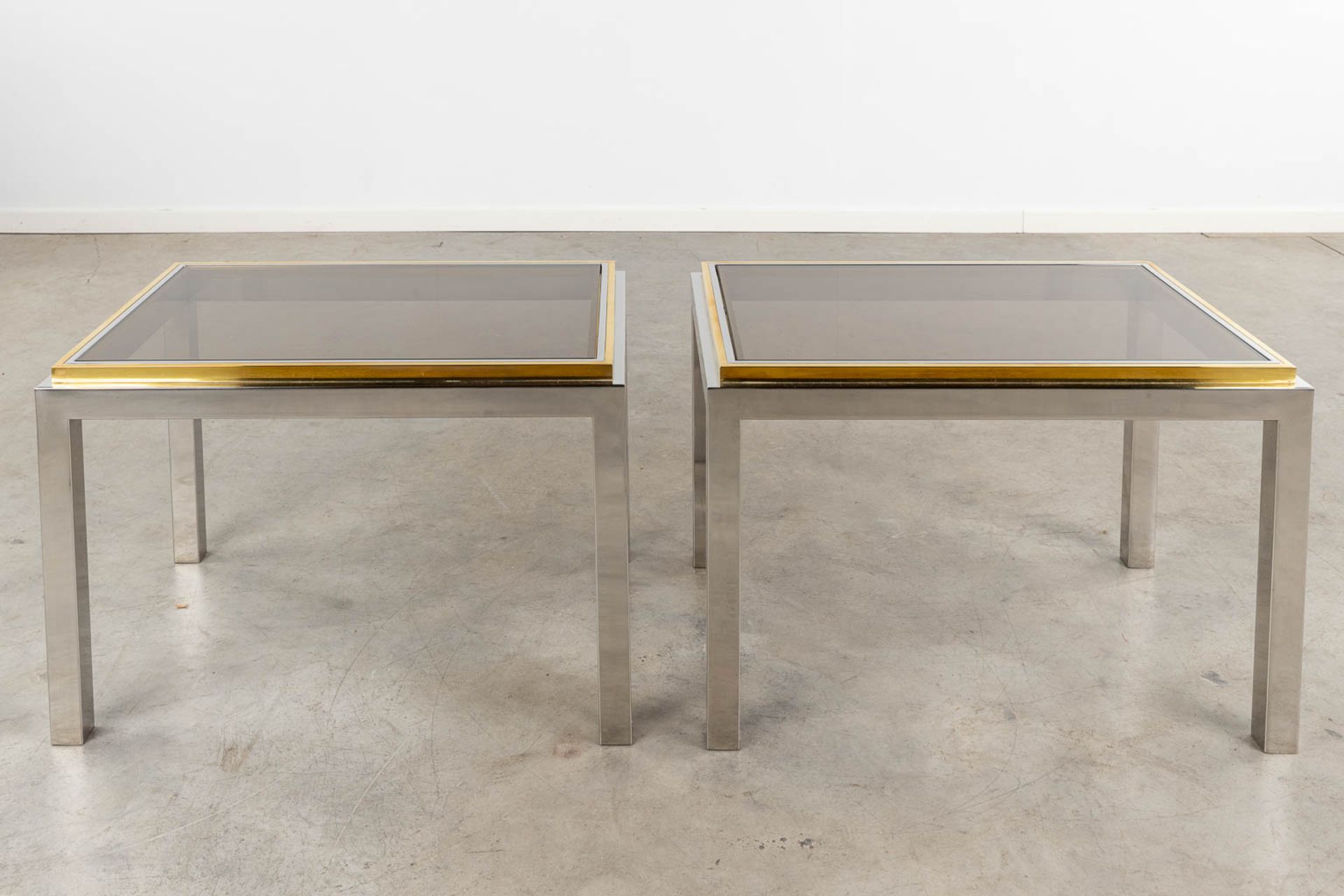 Jean CHARLES (XX-XXI) for Maison Charles, a pair of side tables with a fumé glass top. (L:50 x W:70 - Image 3 of 10