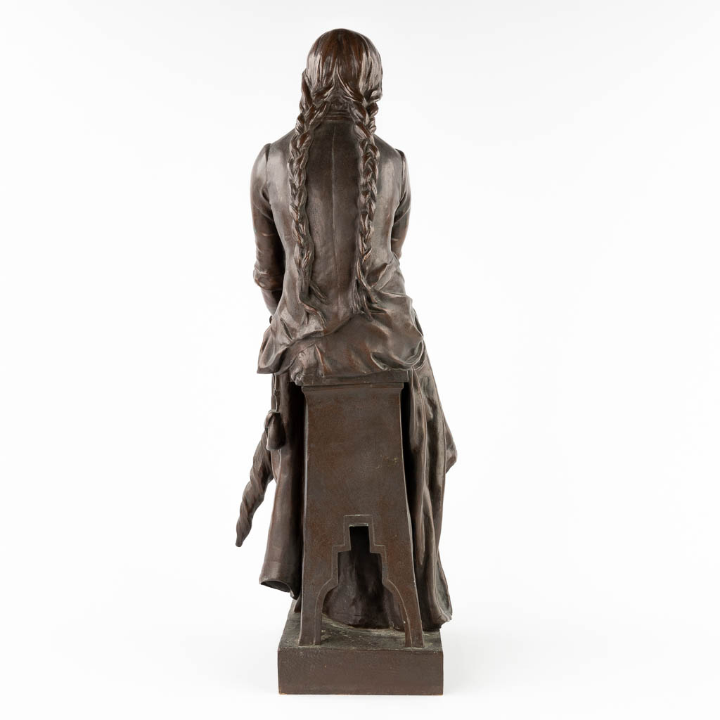 Eugène MARIOTON (1854-1933) 'Spinner' patinated bronze, 1887. (L:24 x W:24 x H:63 cm) - Image 5 of 9