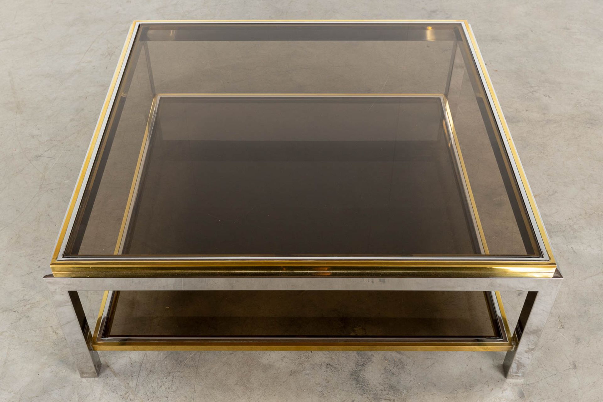 Jean CHARLES (XX-XXI) 'Coffee Table' coloured glass, brass and chromed metal, for Maison Charles. (L - Image 5 of 11