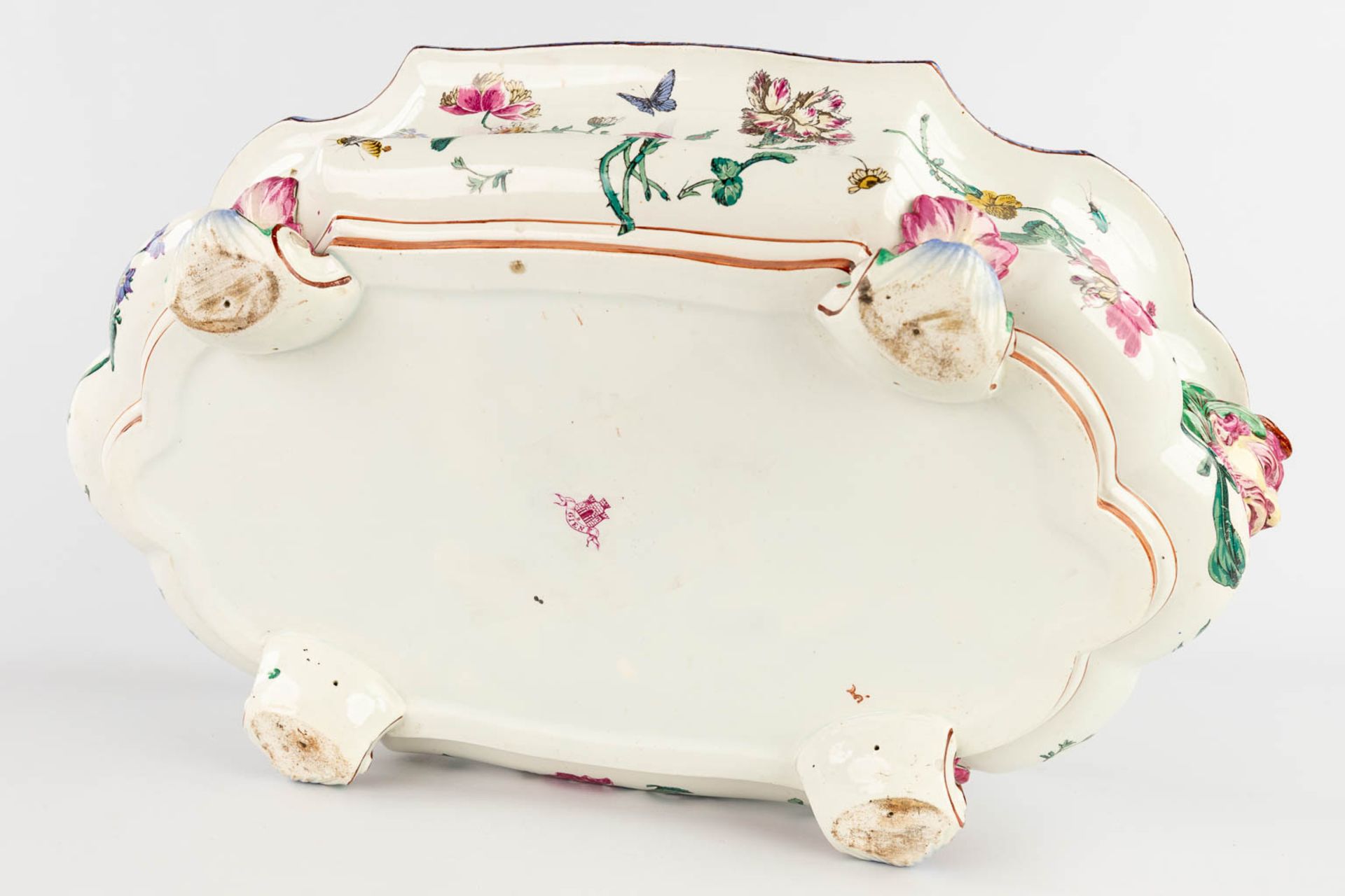 Faiencerie de Gien, a large bottle cooler with a hand-painted decor of fauna and flora. 19th C. (L:3 - Image 7 of 19