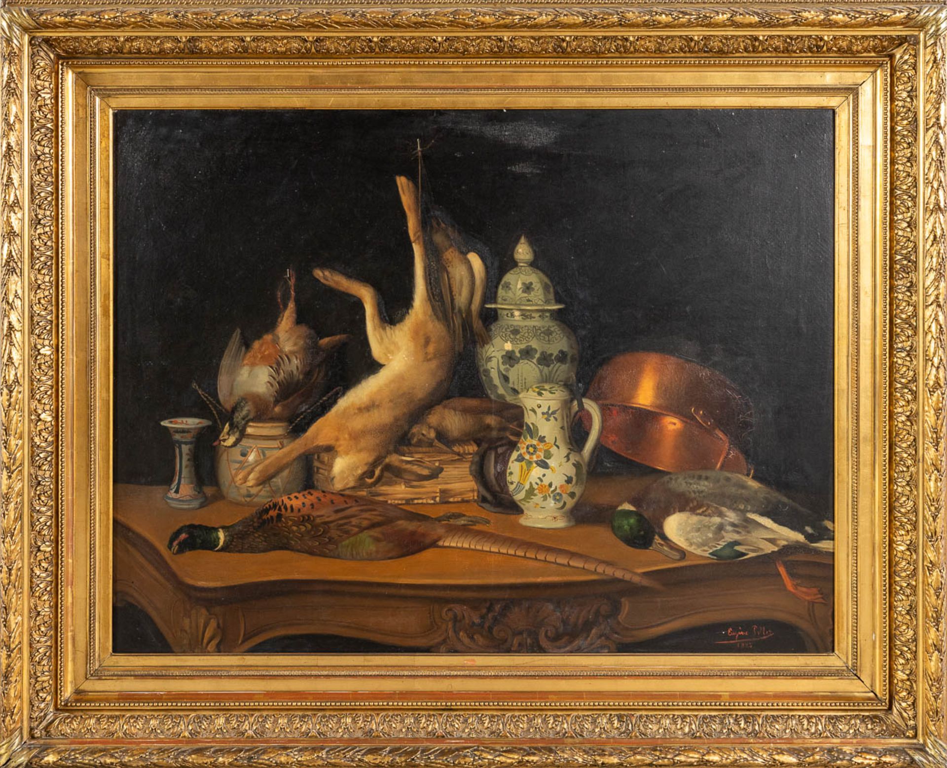 Eugène POLLET (XIX) 'Still life with hunting trophies' oil on canvas. 1885. (W:130 x H:100 cm) - Image 3 of 7