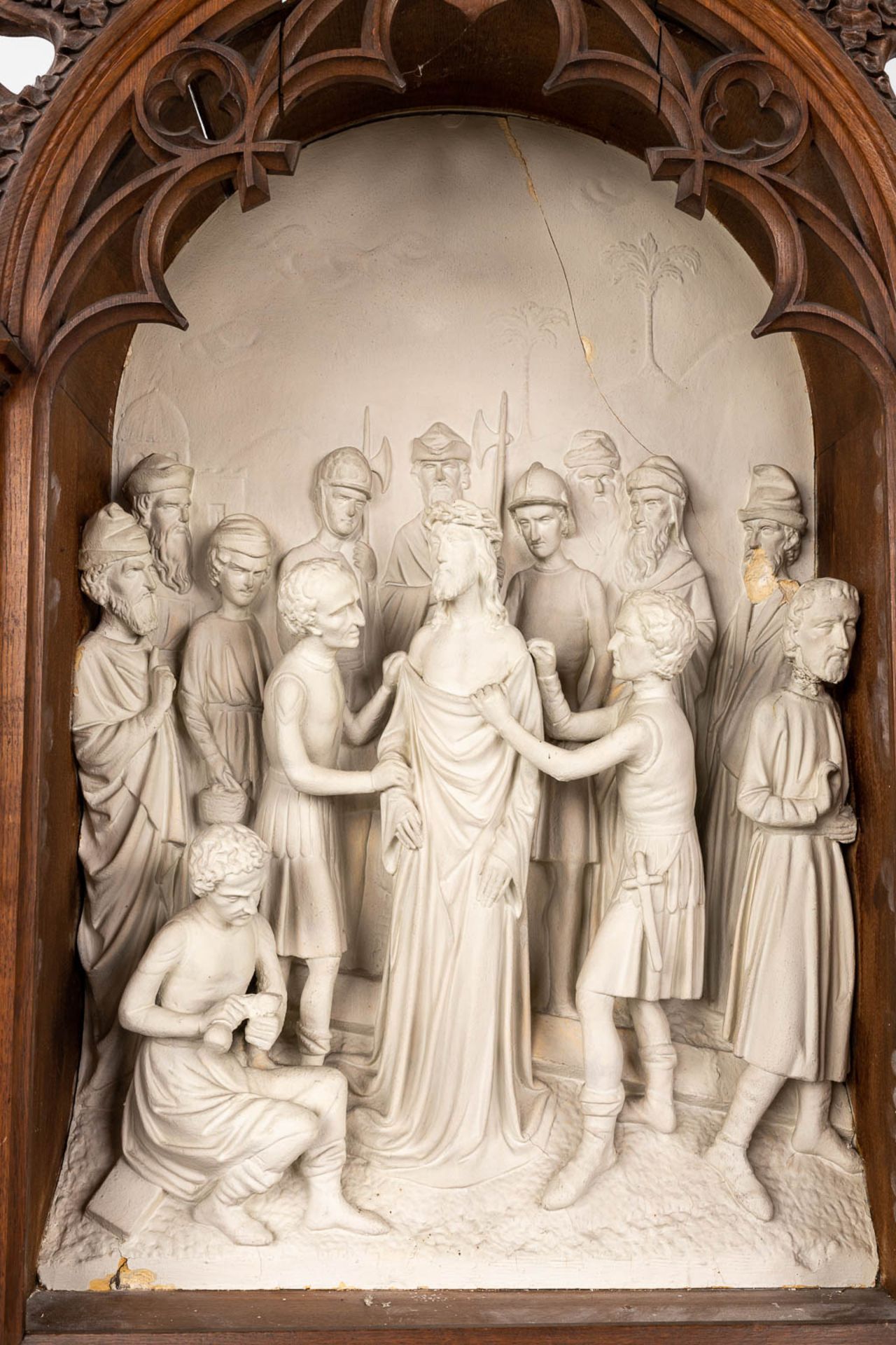 An extensive 14-piece 'Stations Of The Cross', plaster with gothic revival, wood-sculptured frames. - Image 22 of 30