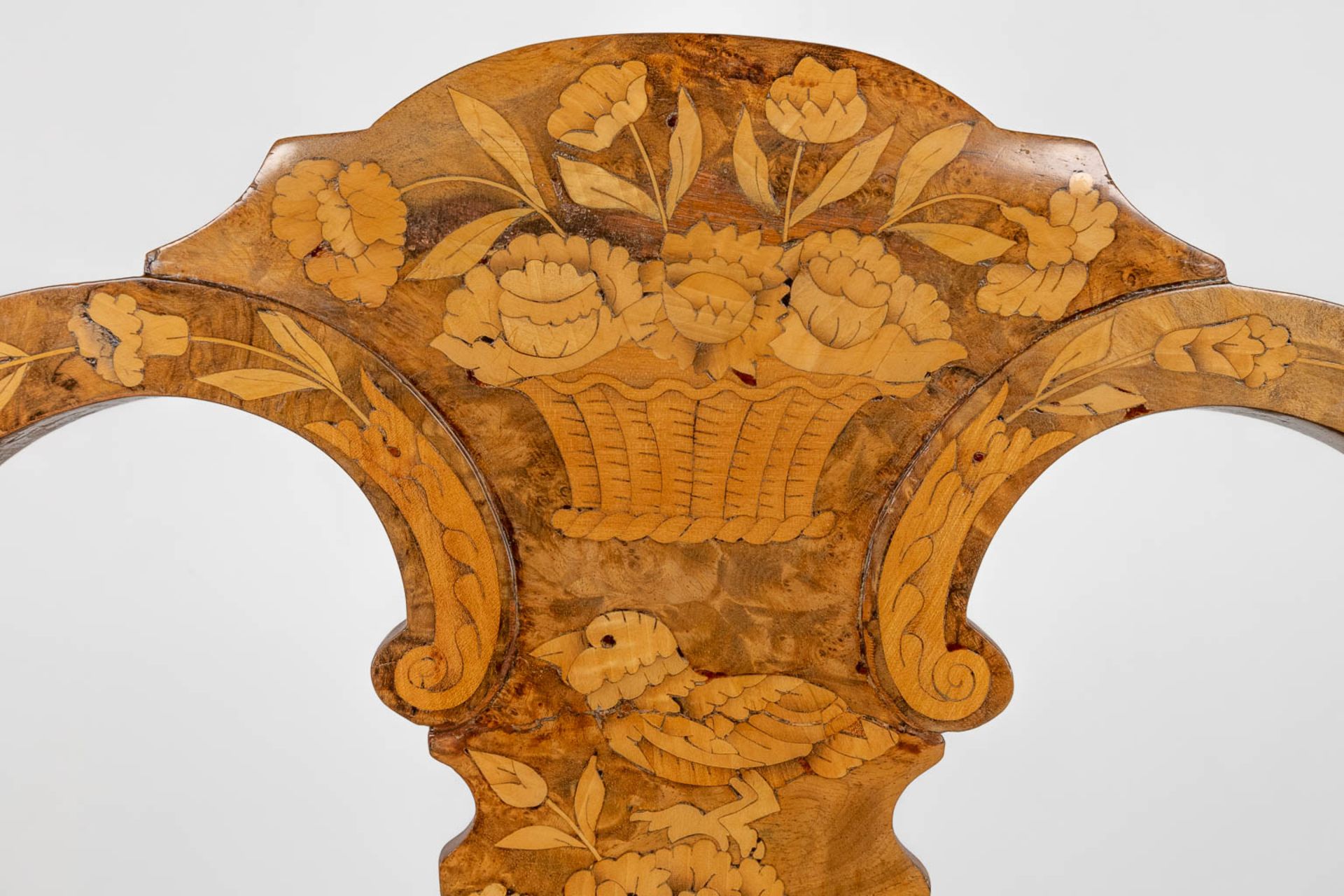A pair of chairs with flower marquetry, 18th C. (L:46 x W:55 x H:112 cm) - Bild 12 aus 17