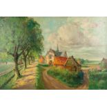 Adolf WILLEMS (1866-1953) 'Village View' oil on canvas. (W:130 x H:90 cm)