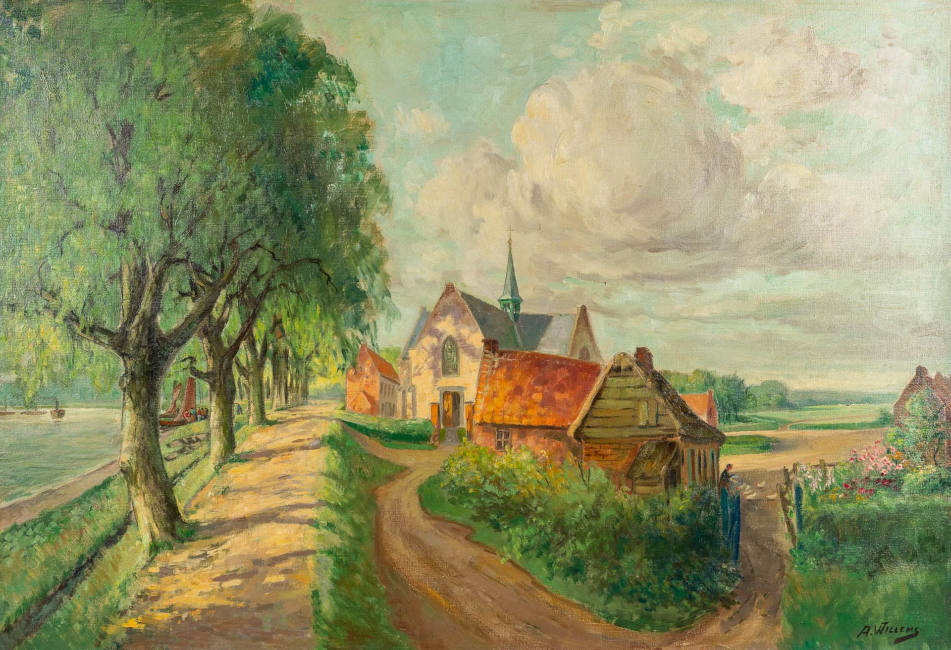 Adolf WILLEMS (1866-1953) 'Village View' oil on canvas. (W:130 x H:90 cm)