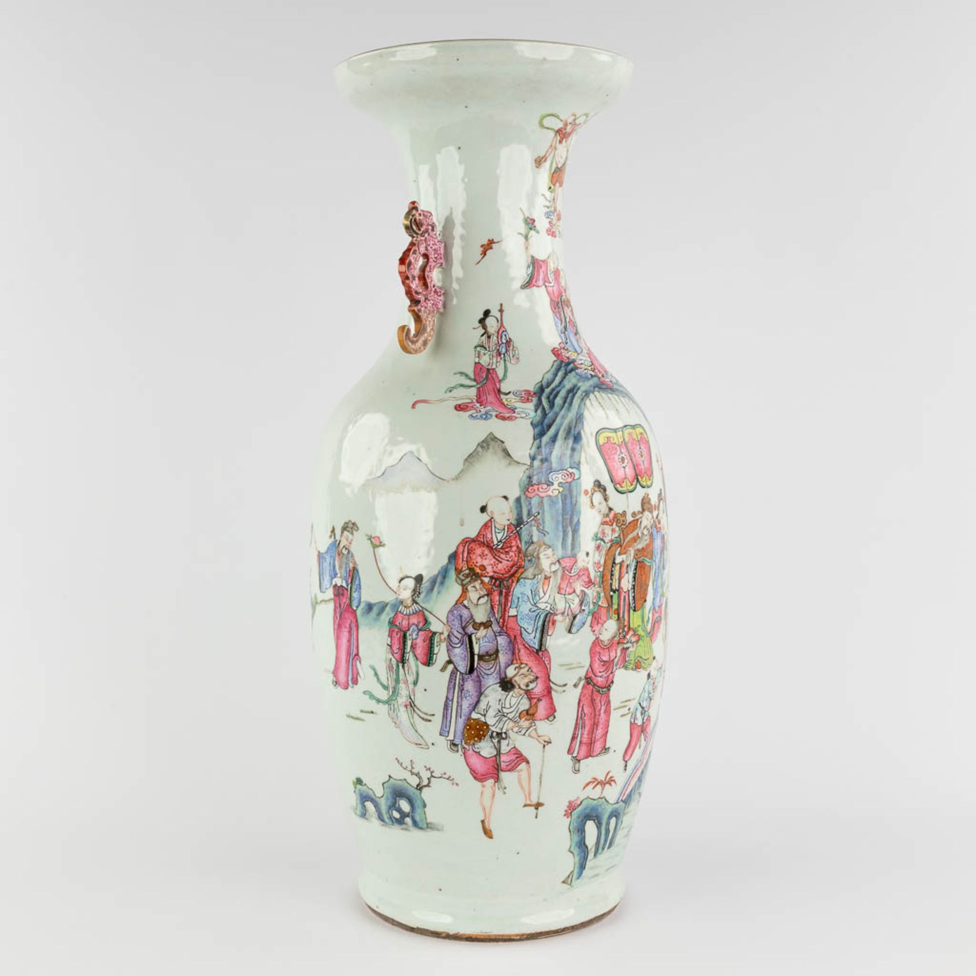 A Chinese Famille Rose vase, decorated with Wise men and items of good fortune. 19th C. (H:60 x D:25 - Image 3 of 18