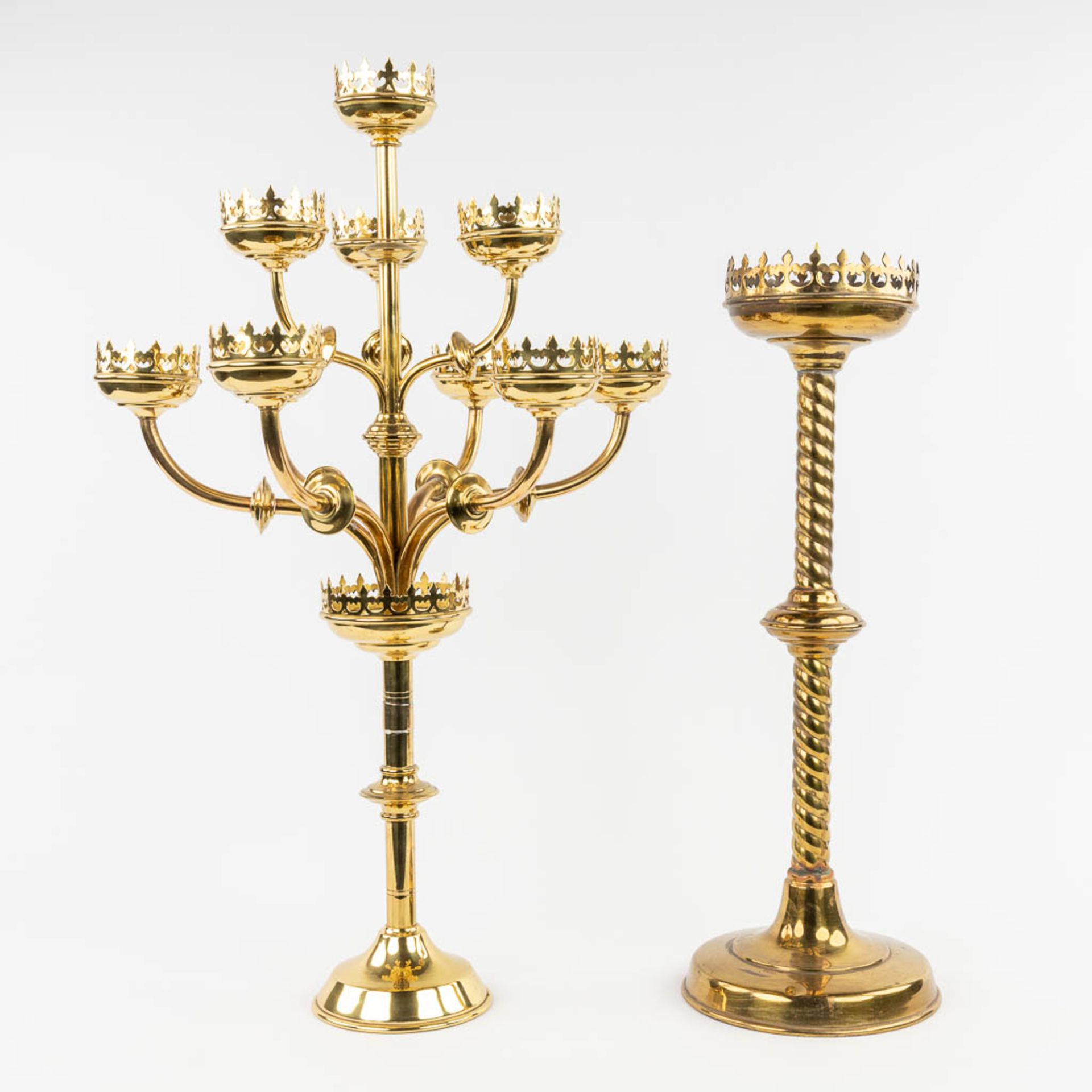 A candelabra with 10 points of light, gothic revival, added 1 candle holder. 20th C. (H:73 x D:45 cm - Image 4 of 17