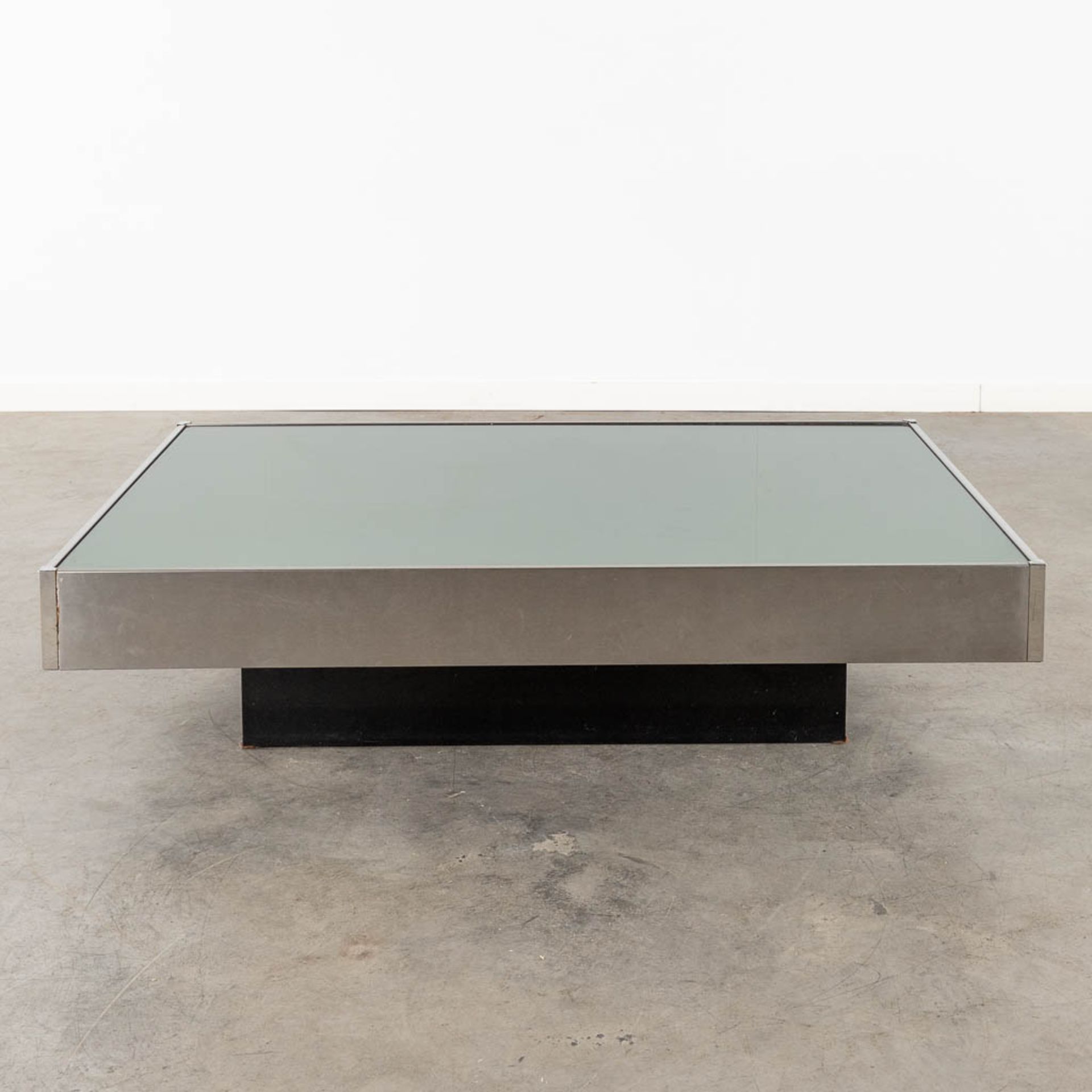 A coffee table, tinted glass and chrome, in the style of Willy Rizzo. (L:80 x W:120 x H:31 cm) - Image 3 of 10