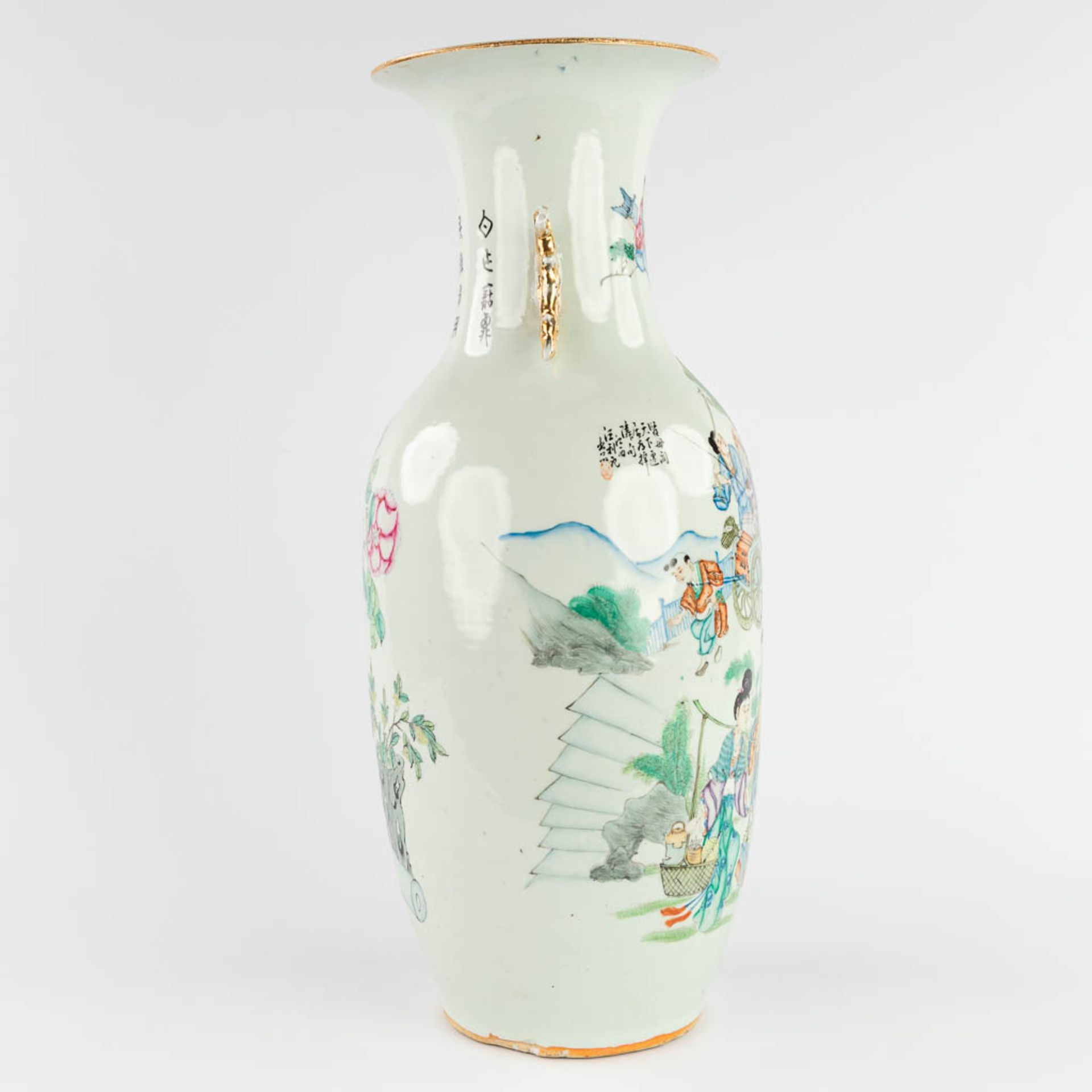 A Chinese vase, decorated with a double decor of Ladies, Wise men and Blossoms. 19th/20th C. (H:58 x - Image 4 of 14