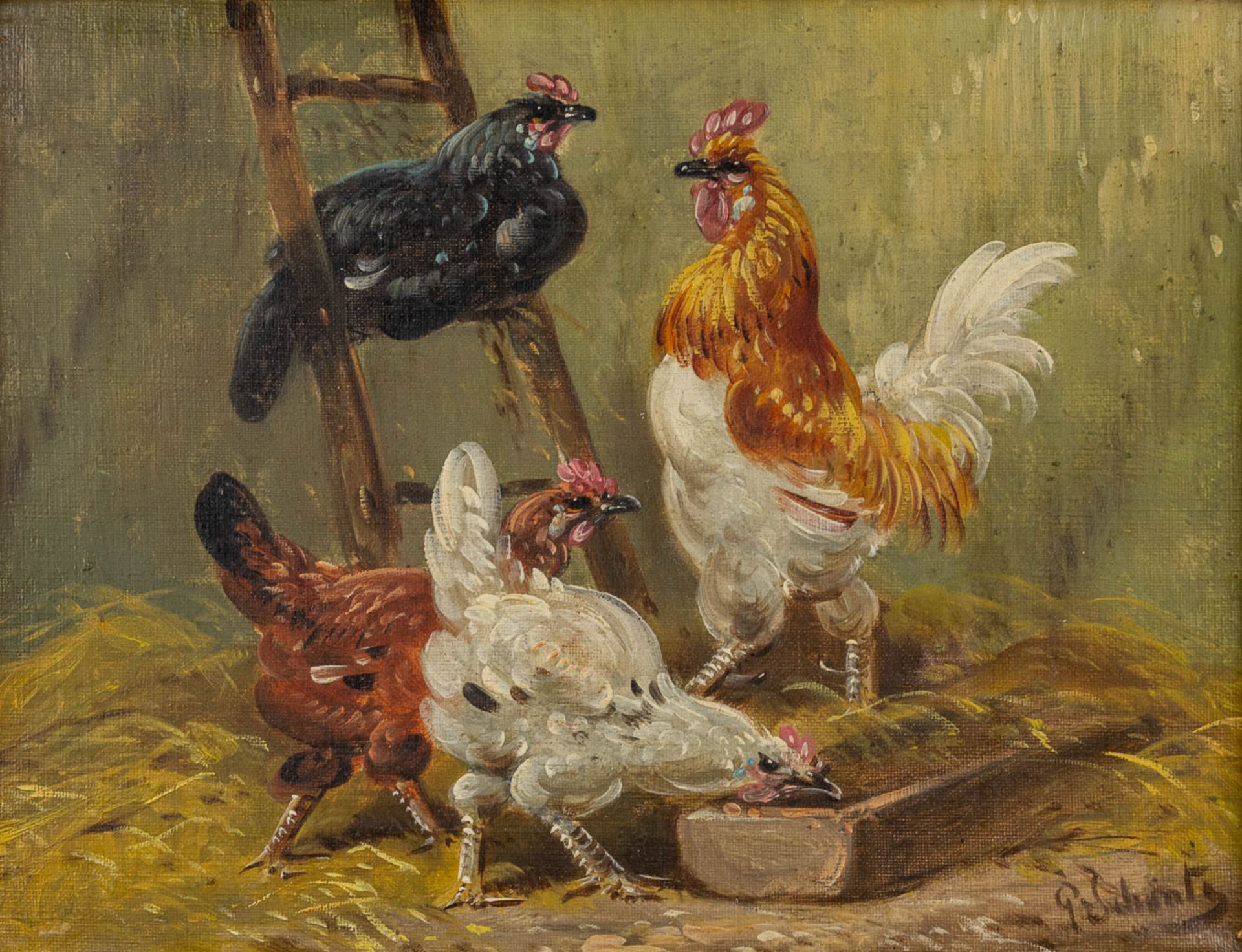 Paul SCHOUTEN (1860-1922) 'Chicken' a pair of pendant paintings, oil on canvas. (W:32,5 x H:24,5 cm) - Image 4 of 9