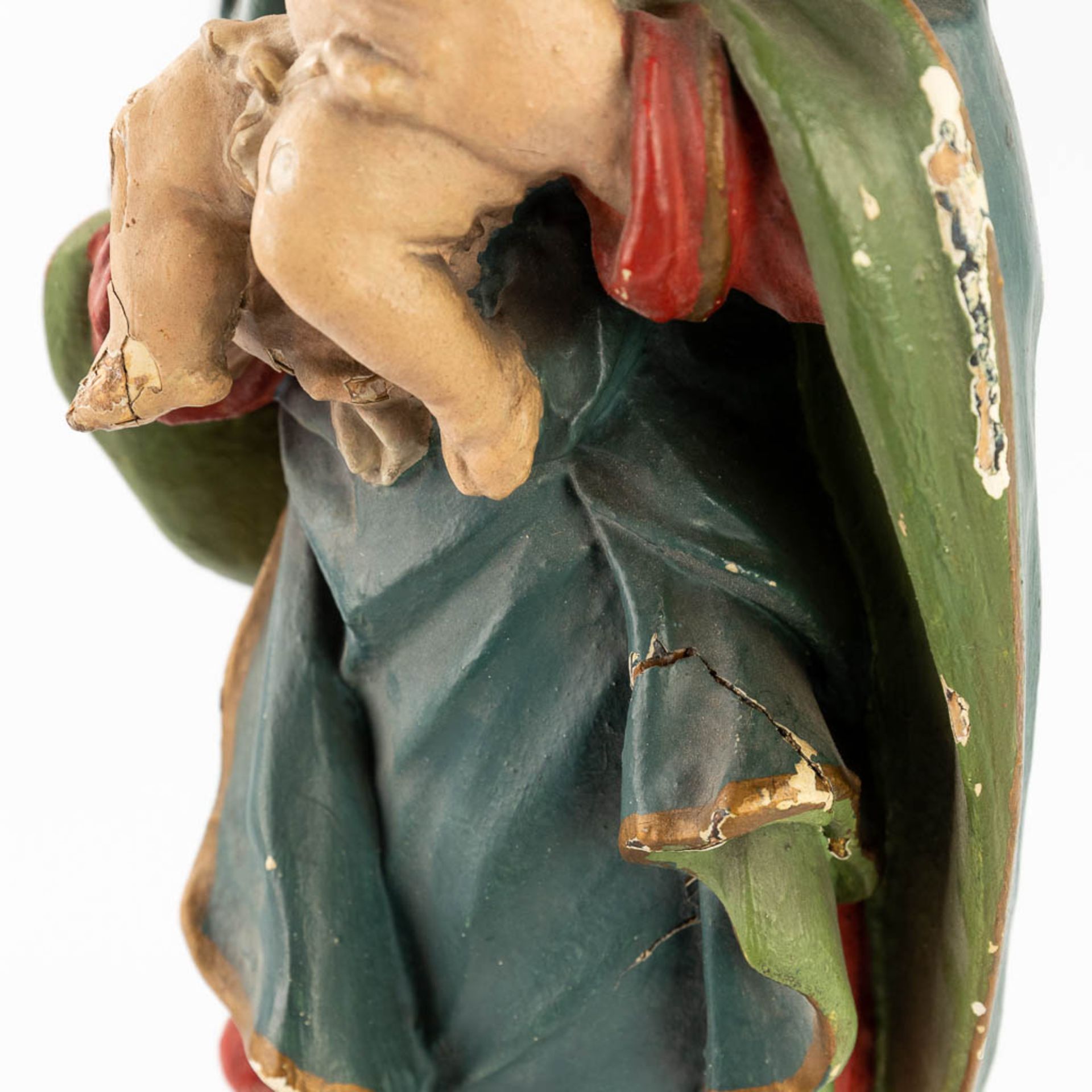 Madonna with Child standing on a Crescent moon and Serpent, wood sculpture, 19th C. (L:12 x W:16 x H - Image 12 of 14