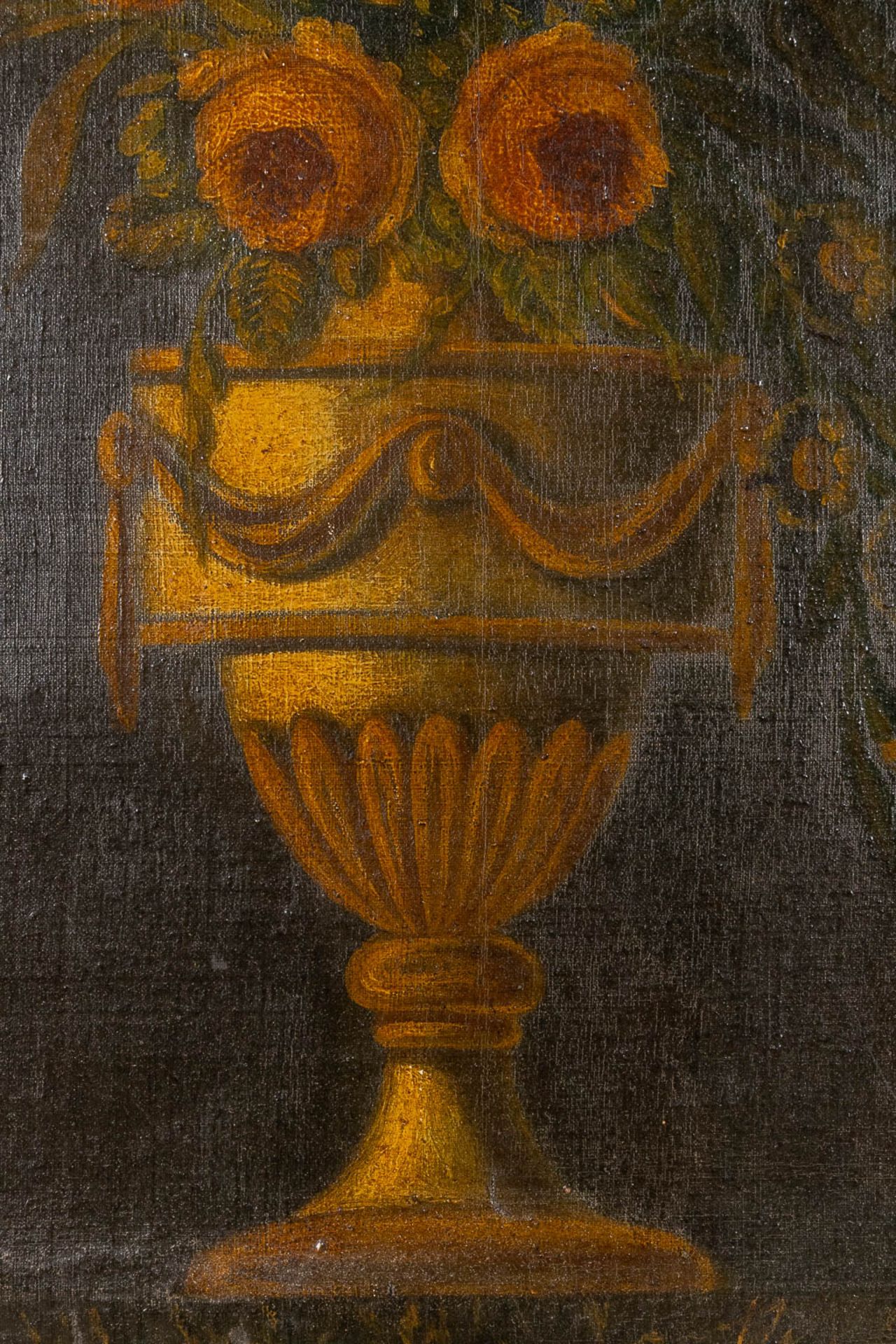 An antique, decorative painting of a flower vase. Oil on canvas. 18th C. (W:74 x H:67 cm) - Image 4 of 7