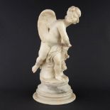 Cupid, a sculptured alabaster figurine. (H:47 x D:23 cm)